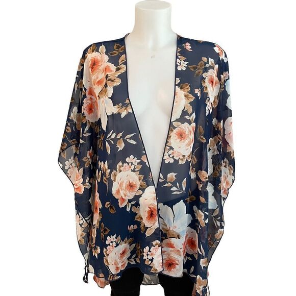 EMORY PARK FLORAL CHIFFON‎ OPEN FRONT COVER UP, cardigan size small - Picture 1 of 5